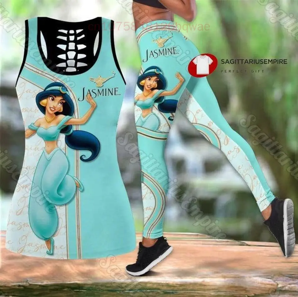 New Disney Cinderella Princess Women Book Hollow Vest Women Leggings Yoga Suit Fitness Leggings Sports Suit