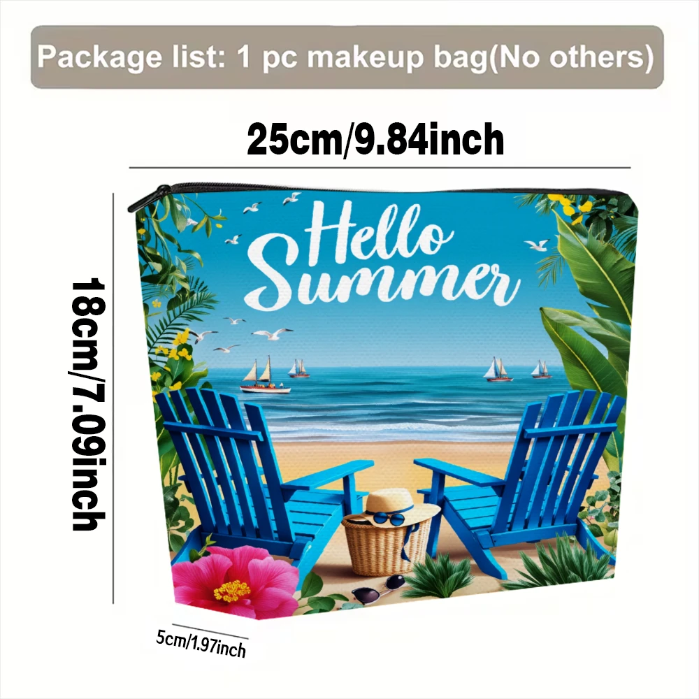 Hello Summer Beach Scene Pattern Makeup Bags for Girls Cosmetic Pouch Toiletry Bag Pencil Case Travel Storage