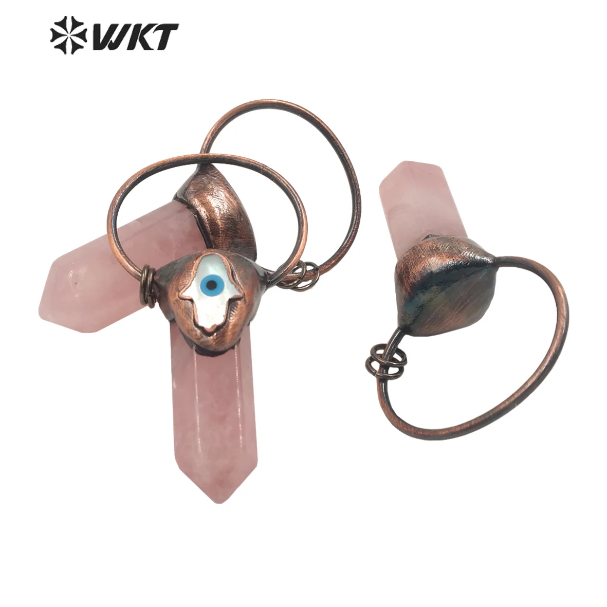 WT-P1808 WKT High Quality Natural Stone Pendant Pink Quartz Antique Color Vintage Pendant Ladies Jewelry Purchase