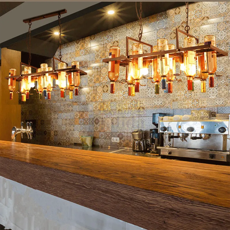 Imagem -05 - Americano Industrial Retro Lustres Rust Color Metal Garrafa de Vinho Led Hanglamp Luzes Pingente Restaurante Café Bar Loft Vintage