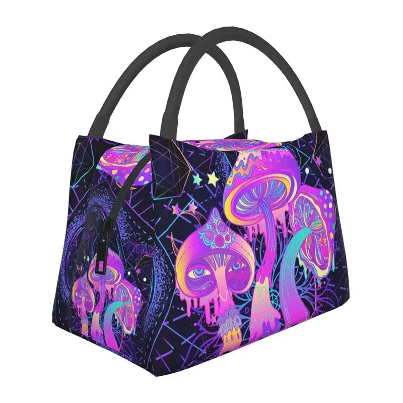 

Magic Mushroom Trippy Psychedelic Neon Pastel Goth Insulated Lunch Tote Bag for Women Resuable Cooler Thermal Food Lunch Box