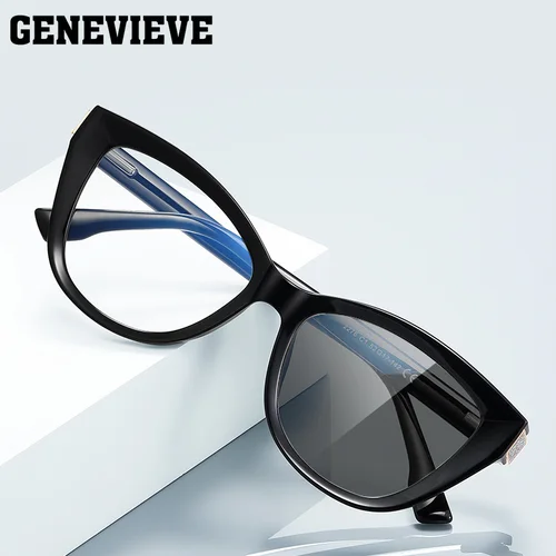 Imagen 2 del producto GENEVIEVE, gafas de lectura clásicas simples con diseño de ojo de gato para mujer, gafas de lectura antiluz azul, fotocromáticas, prescripción personalizable PFD2276