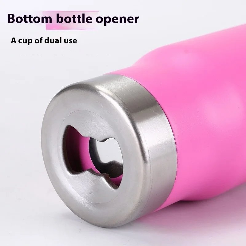 14oz Beer Mug Thermos Cup with Bottom Bottle Opener Stainless Steel Insulated Cup Portable Cold&Hot Storage Tank for Camping