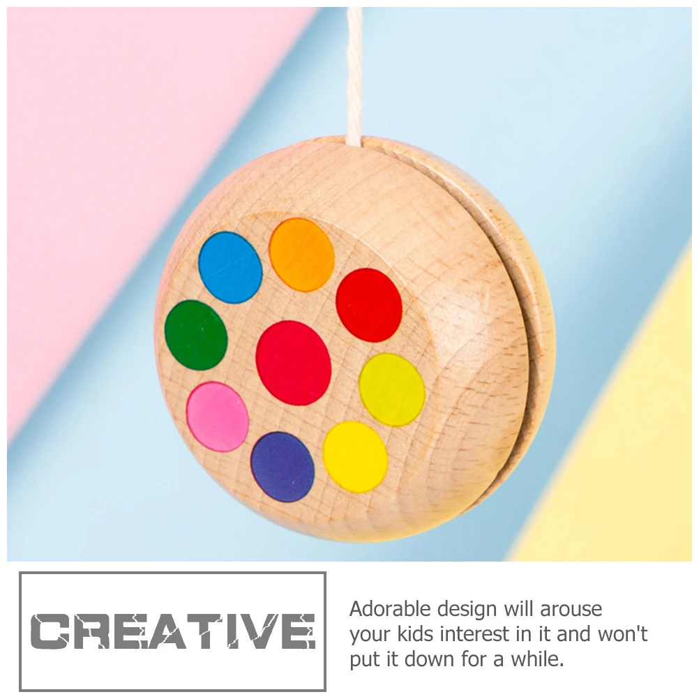 2Pcs Kids Wooden Yo-Yo Smooth Feel Outdoor Plaything Lovely Pattern Educational String Ball Strength Exercise Fun