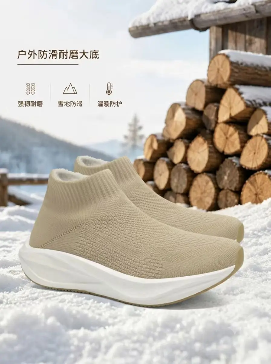 Couple's Style Solid Color Mesh Sports Casual Everyday Autumn and Winter Thick-Soled Fleece-Lined Warm Shoes for Men and Women