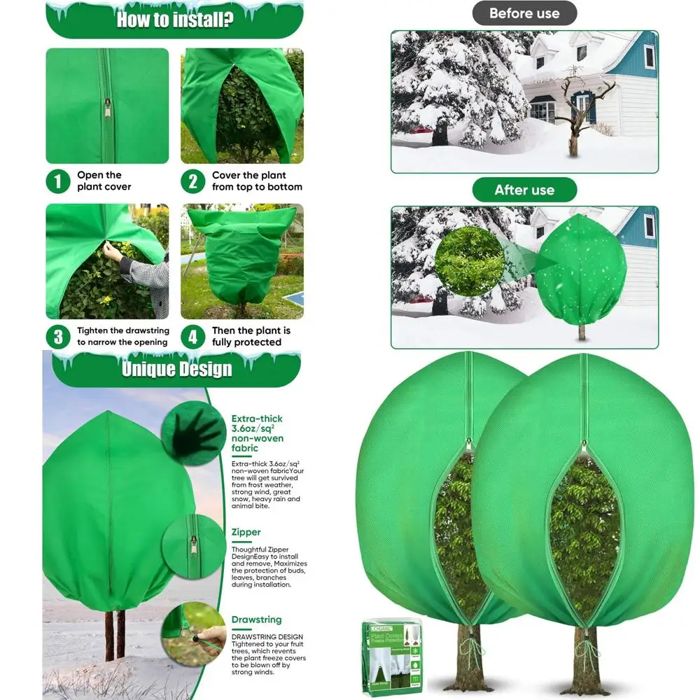 

Extra Large 90x63 Winter Plant Covers for Freeze Protection with Drawstring, 3.2 oz/yd² Anti-Freeze Cloth for Outdoor Plants and