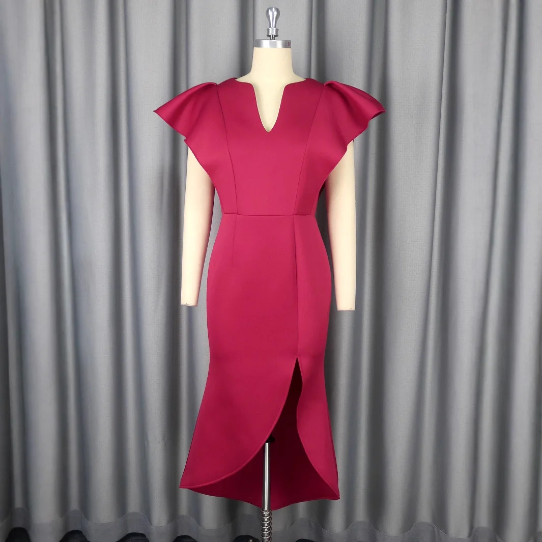 dresses for women's dress V-neck short-sleeved evening dress with ruffled edges summer formal prom elegant party dresses hxy303