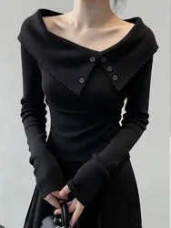 Autumn Winter American Retro Slim T-shirt Women Casual Sexy Hot Girl Solid Knitted Tops Female Y2k Vintage Long Sleeve Tees New
