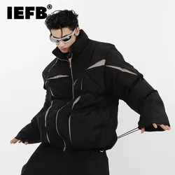 IEFB Niche Design Men Cotton Jacket Stand Collar Thickened Parka Color Matching 2023 High Neck Casual Male Tops Fashion 9A6215