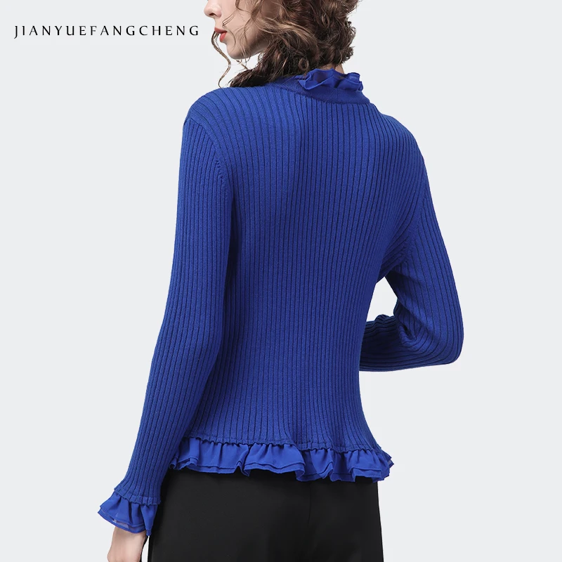 2022 autunno inverno donna maglione lavorato a maglia Sexy Skinny manica lunga con scollo a v blu Stretching Cardigan monopetto top