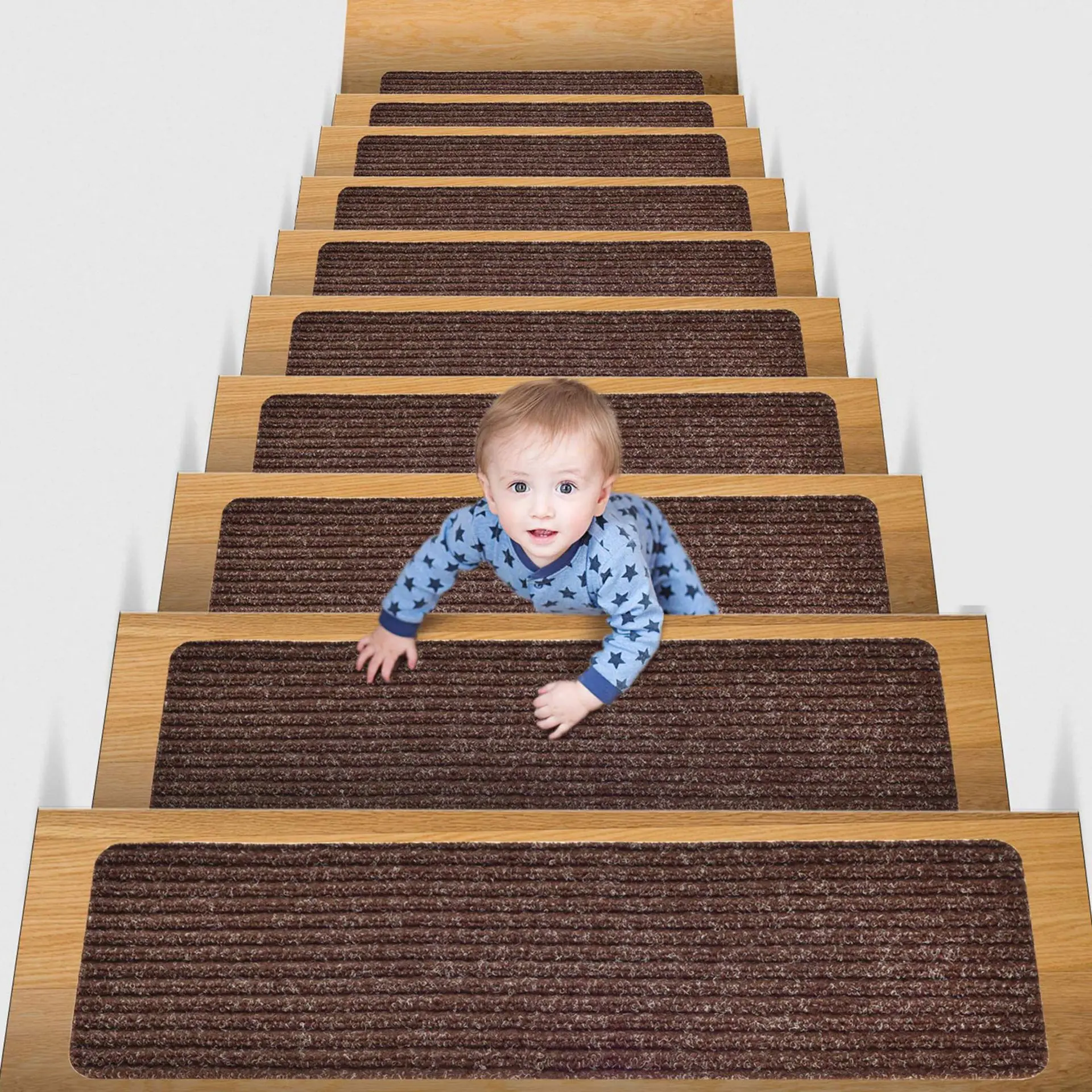 

Easy Installation Stair Tread Anti-slip Carpet Pad Soft and Comfortable Double Stripe Self-adhesive Edge Anti-stain Stair Mat fo