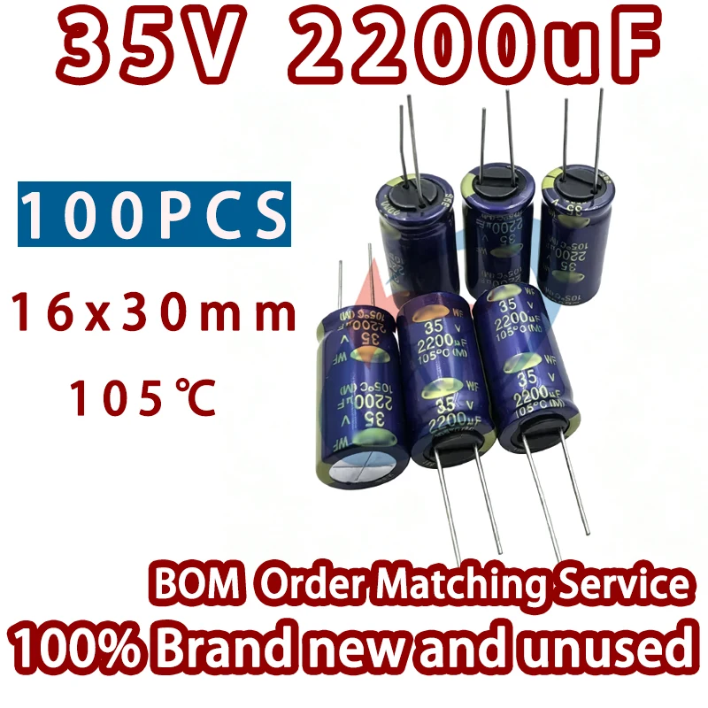 100PCS 100% Brand New Import-SAMWHA 35v 2200uF 16x30mm Aluminum Electrolytic Capacitor 105℃ Lead Free Through Hole Condenser