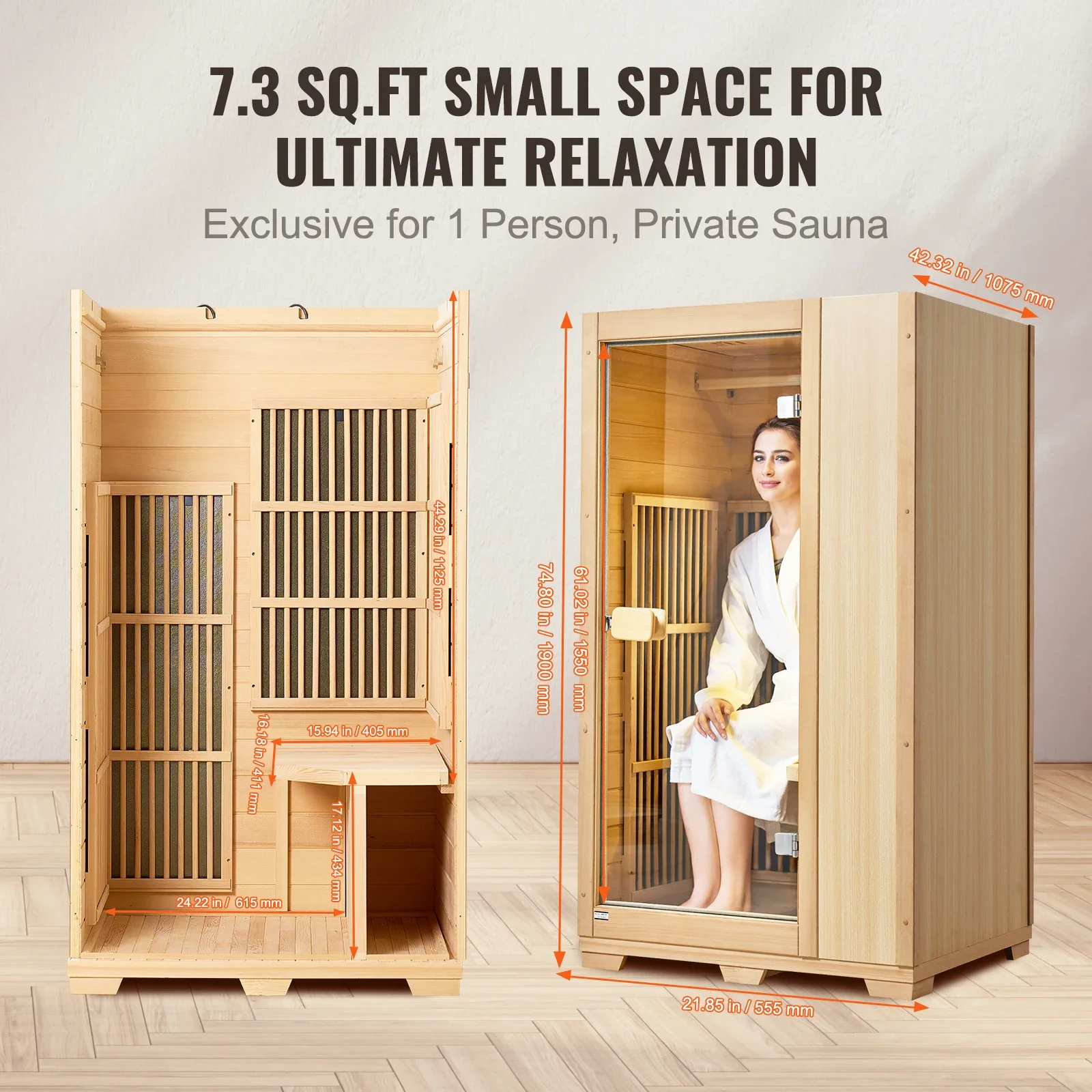 Far Infrared Wooden Sauna  Room Home Sauna Spa Low EMF Far Infrared Hemlock Wood
