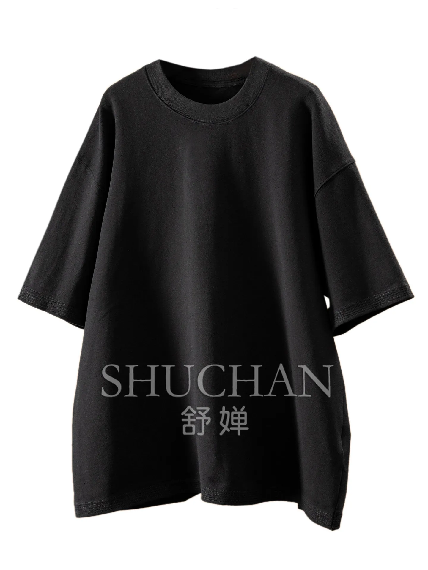 Men and Women of The Same Style T Shirt French High-quality Long-staple Cotton Loose Large-scale Abraded Medium-sleeved T-