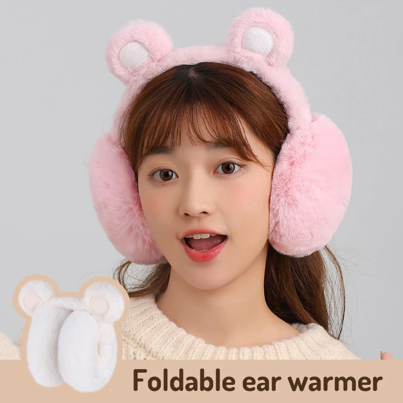 1 buah penutup telinga lembut earmuff beruang kartun penutup telinga musim dingin lipat Earflap penutup telinga kelinci penutup telinga gadis musim dingin tetap hangat