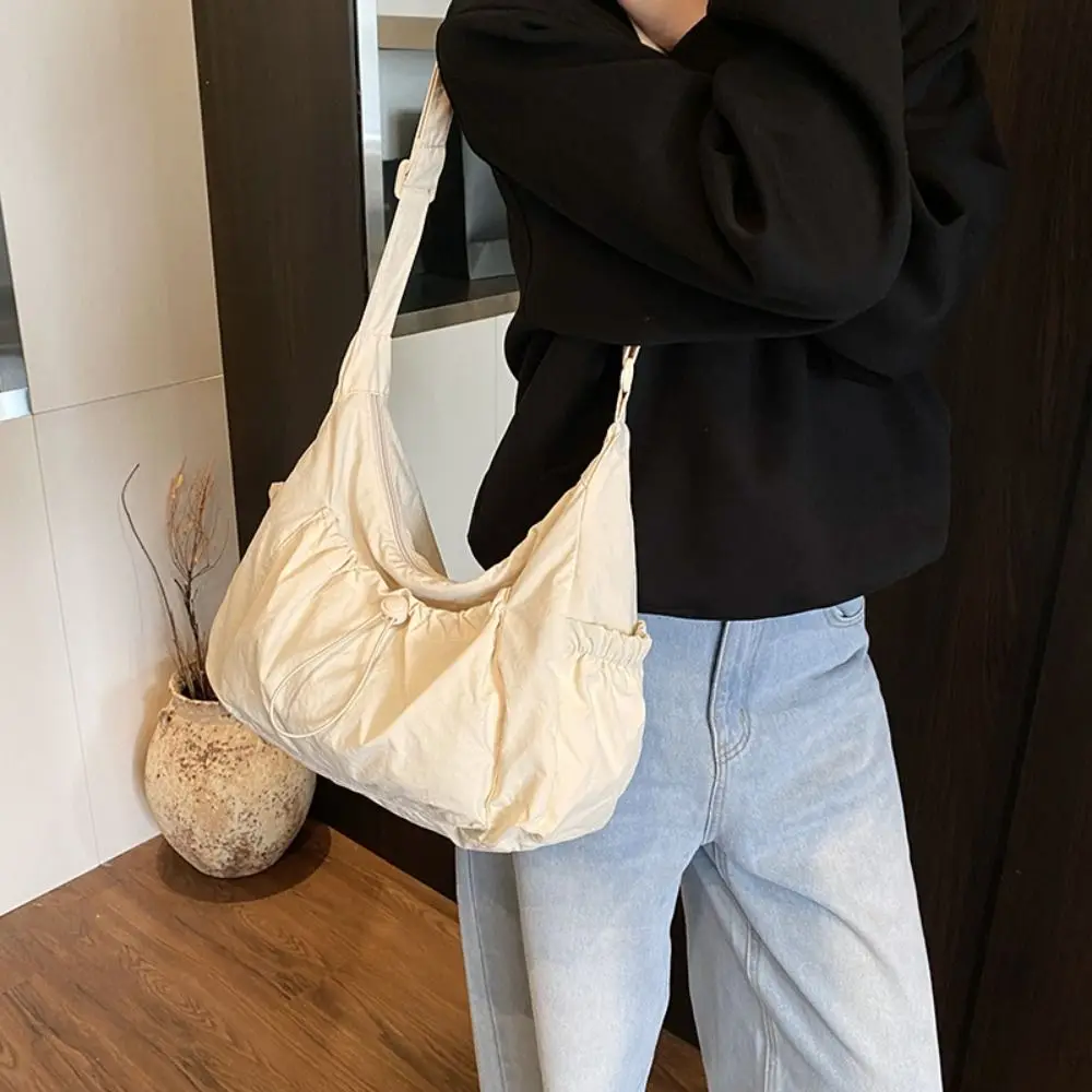 

Cute Korean Style Nylon Shoulder Bag Handbag Lightweight Crossbody Bag Large Capacity Tote Bag Drawstring Bag Travel