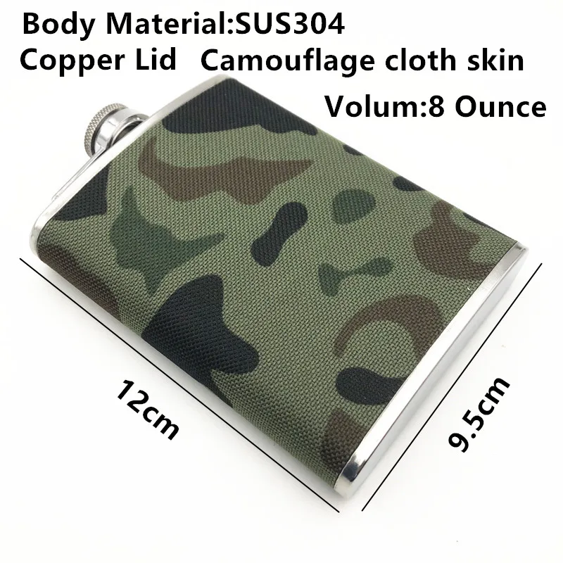 Camouflage cloth 304 Stainless Steel 8OZ Hip Flask Copper Lid Canteen Liquid Vodka Alcohol Whisky Portable Travelling Equipment