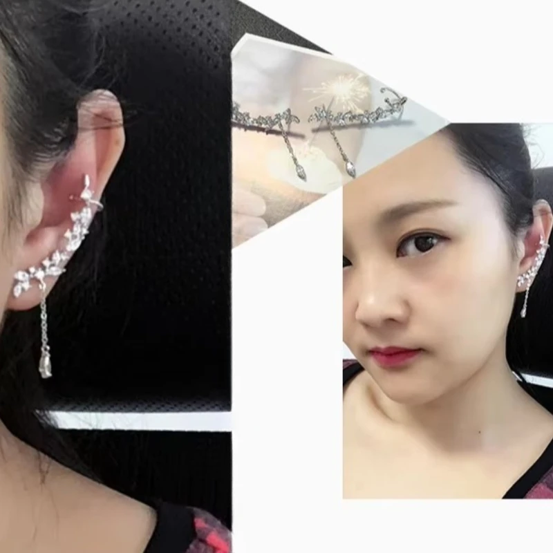 New Design Wedding Jewelry Luxury Clear  Zircon Earrings Elegant 925 Sterling Silver leaves Stud Earrings For Women