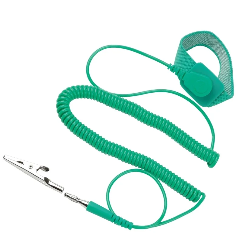 Pro'sKit 3M สายสีเขียว Anti-Static สายรัดข้อมือ AS-611ปลั๊กยาง + จระเข้ Collet TPR ยืดหยุ่นพลาสติก Anti-Static สร้อยข้อมือ