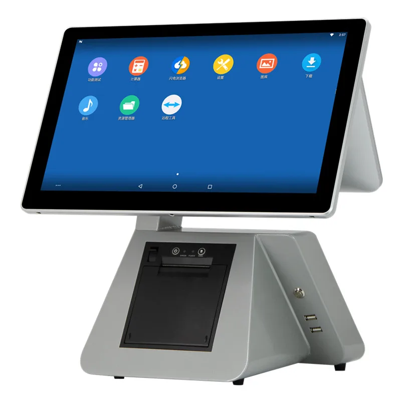 

F6 15.6'' Ordering Machine Pos Android Windows Linux Built-Printer Desktop Computer Retail Pos Monitor All in One Pos System