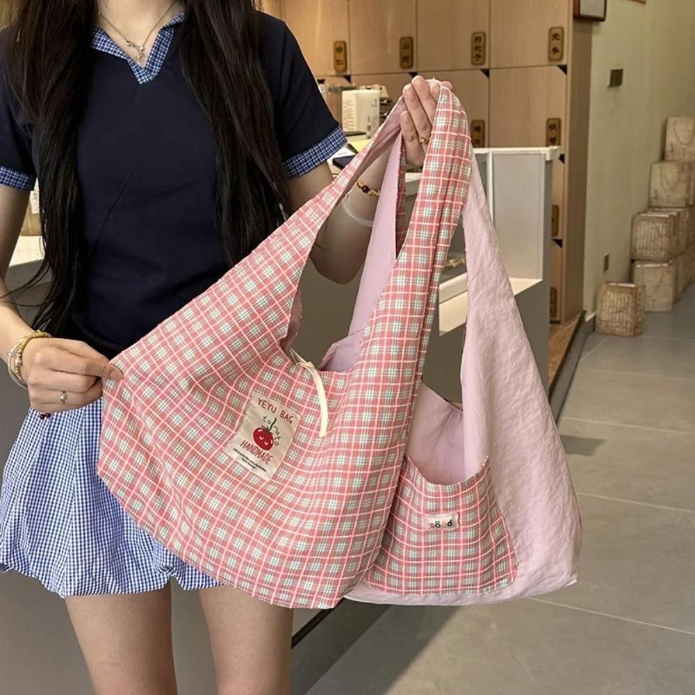 

Casual Cloth Double Sided Plaid Bag Vest Bag Korean Style Fresh Color Shoulder Bag Retro Geometric Messenger Bag Outdoor