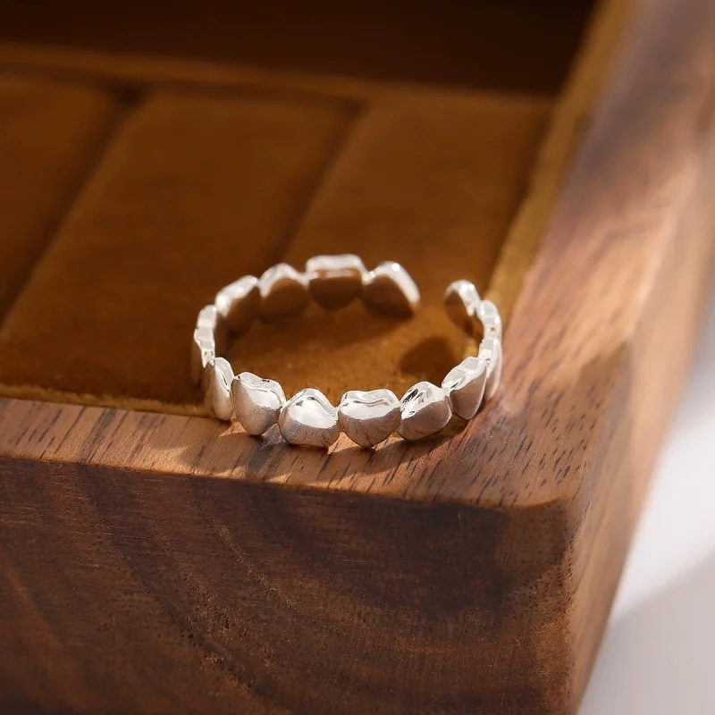 Hot selling new 925 sterling silver fashionable simple sweet heart to heart temperament personalized open ring JZ031