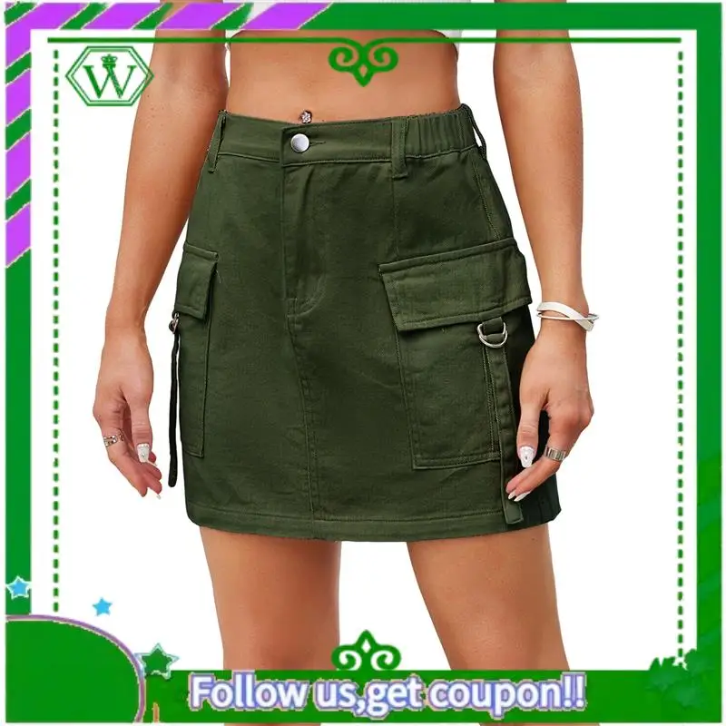 

A18P-Women Cargo Mini Skirt Denim Jean Dress With Pocket