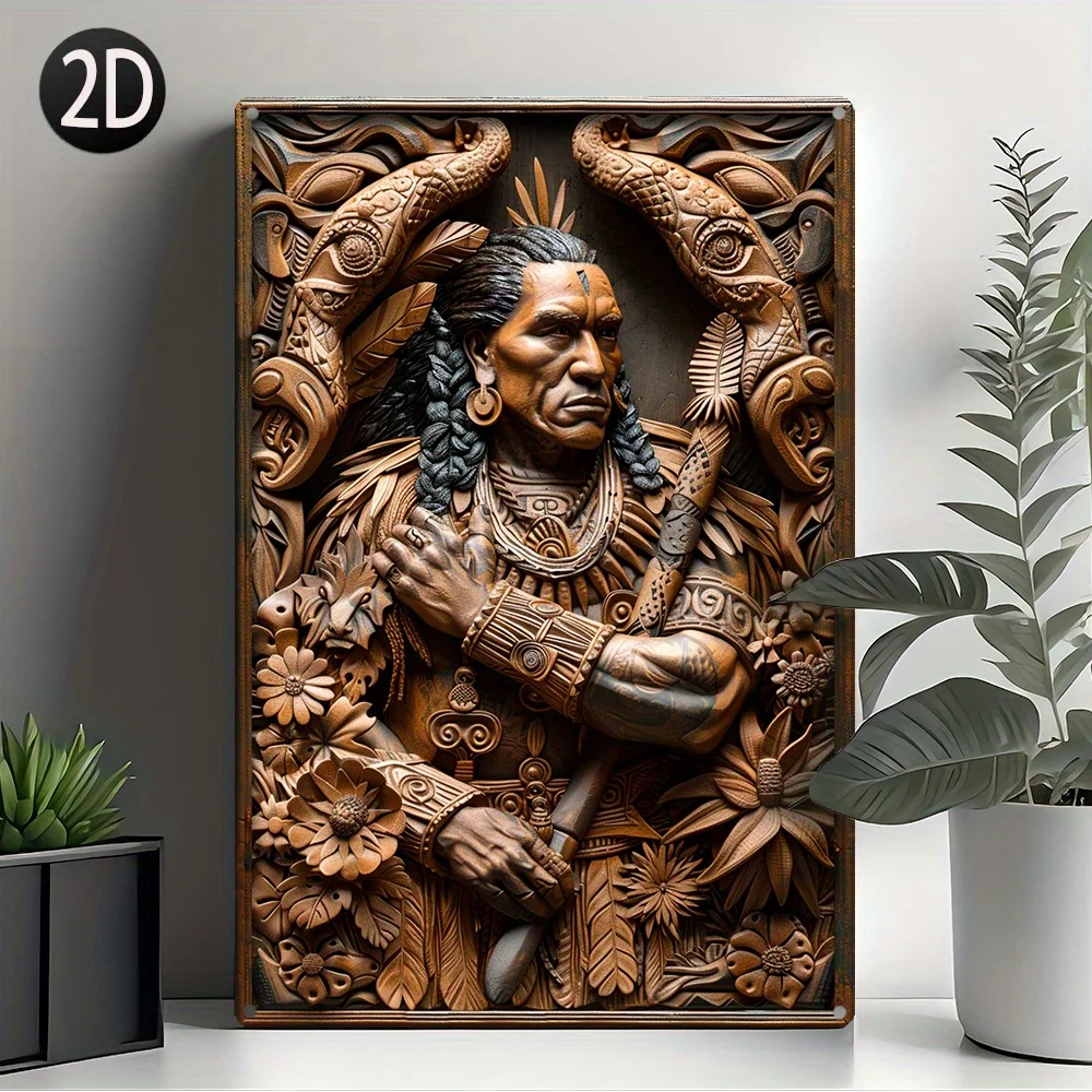 Vintage New Zealand Maori Warrior Metal Tin Sign - 8x12 Inches, Perfect for Home & Garden Decor, Ideal Mother's Day Gift