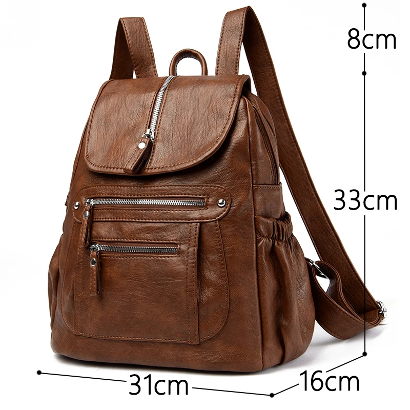 Imagem -03 - Mochilas de Couro Macio para Mulheres Bagpack Casual Travel Ladies Mochila Feminina de Alta Capacidade Machial para Meninas Adolescentes Sac