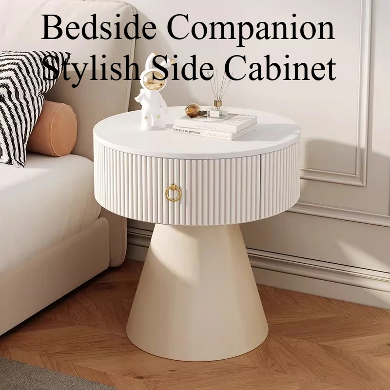 

Clock Lamp Round Legs Nightstand Modern White Minimalist Organizer Nightstands Side Table Narrow Bedroom Luxury Home Furniture