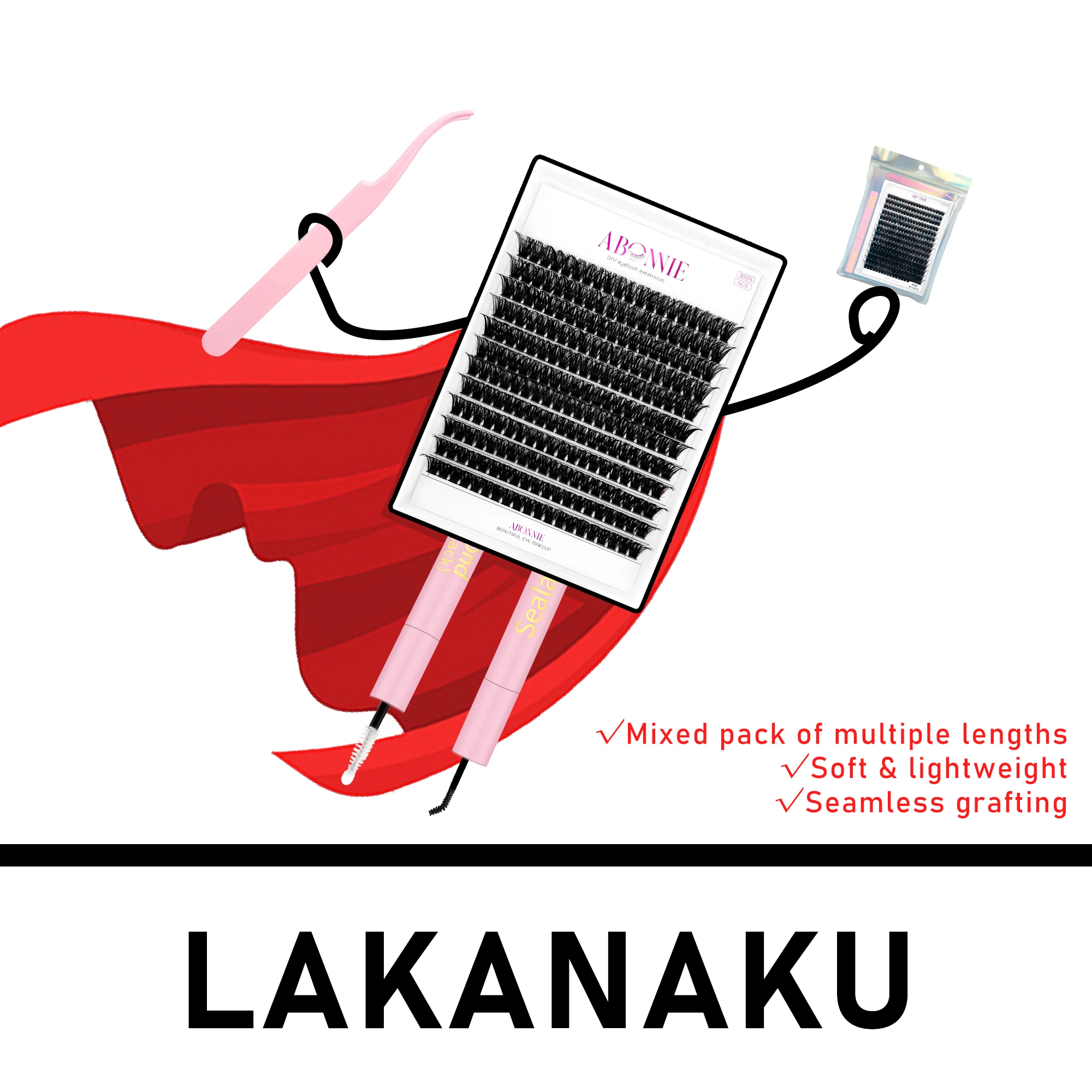 LAKANAKU DIY Lash Kit Segment Wimpern 20D 30D 40D Einzelne Cluster Seide Flauschige Fans Knoten Kostenlose Wimpern Diy Wimpern Verlängerung