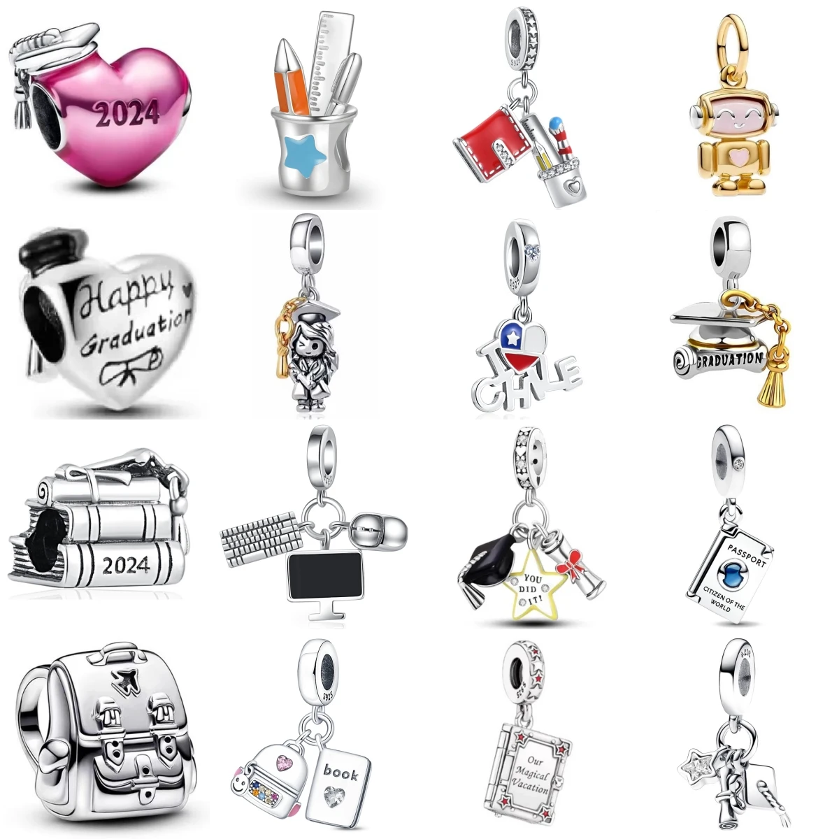 

2025 New Graduation Season Series Schoolbag Bachelor's Hat Charms Beads Fit Original Bracelets DIY Jewelry Gift For Graduates