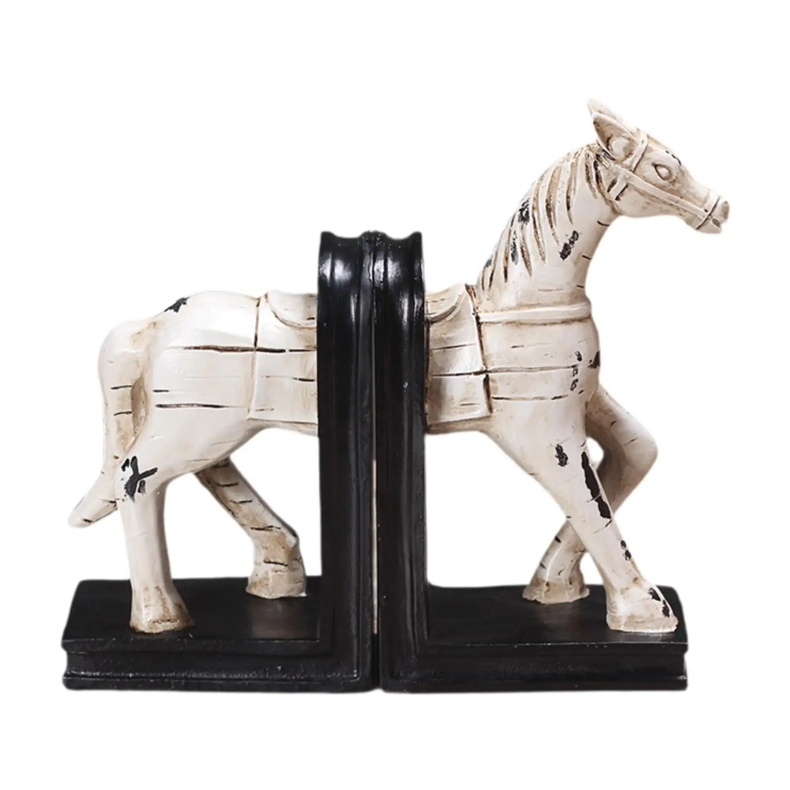 Resin Horse Bookend Book End for Shelves Desktop Ornaments Support Book Holder Book Stopper for Living Room Library Kids Room