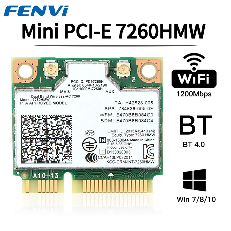 인텔 7260 7260HMW 7260AC 미니 PCI-E WiFi 카드용 듀얼 밴드 2.4G/5Ghz 802.11ac Wi-Fi Bluetooth 4.0 Wlan 어댑터 Win 7/8/10