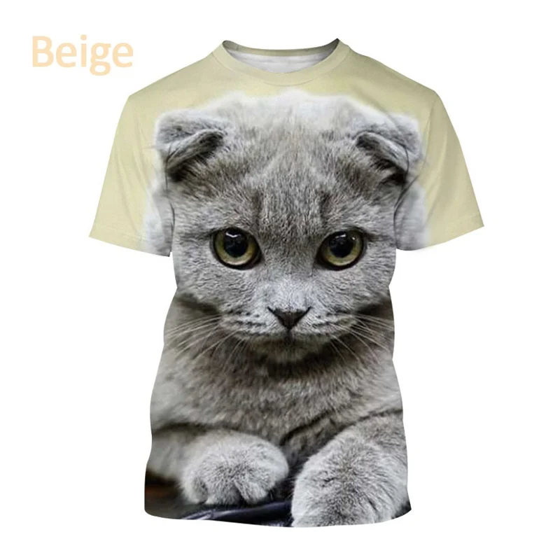 3D Printing Cat Scottish Fold T Shirt Men And Women Summer Fashion Oversize Round Neck Short Sleeve Cute Cat Animals Tee Top Kid