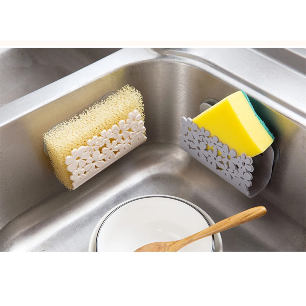 

Sponge Holder Sink Organizer Pp Water Drain Rack Suction Cup Soap Dishwashing Apricot Handles Drainage Holes