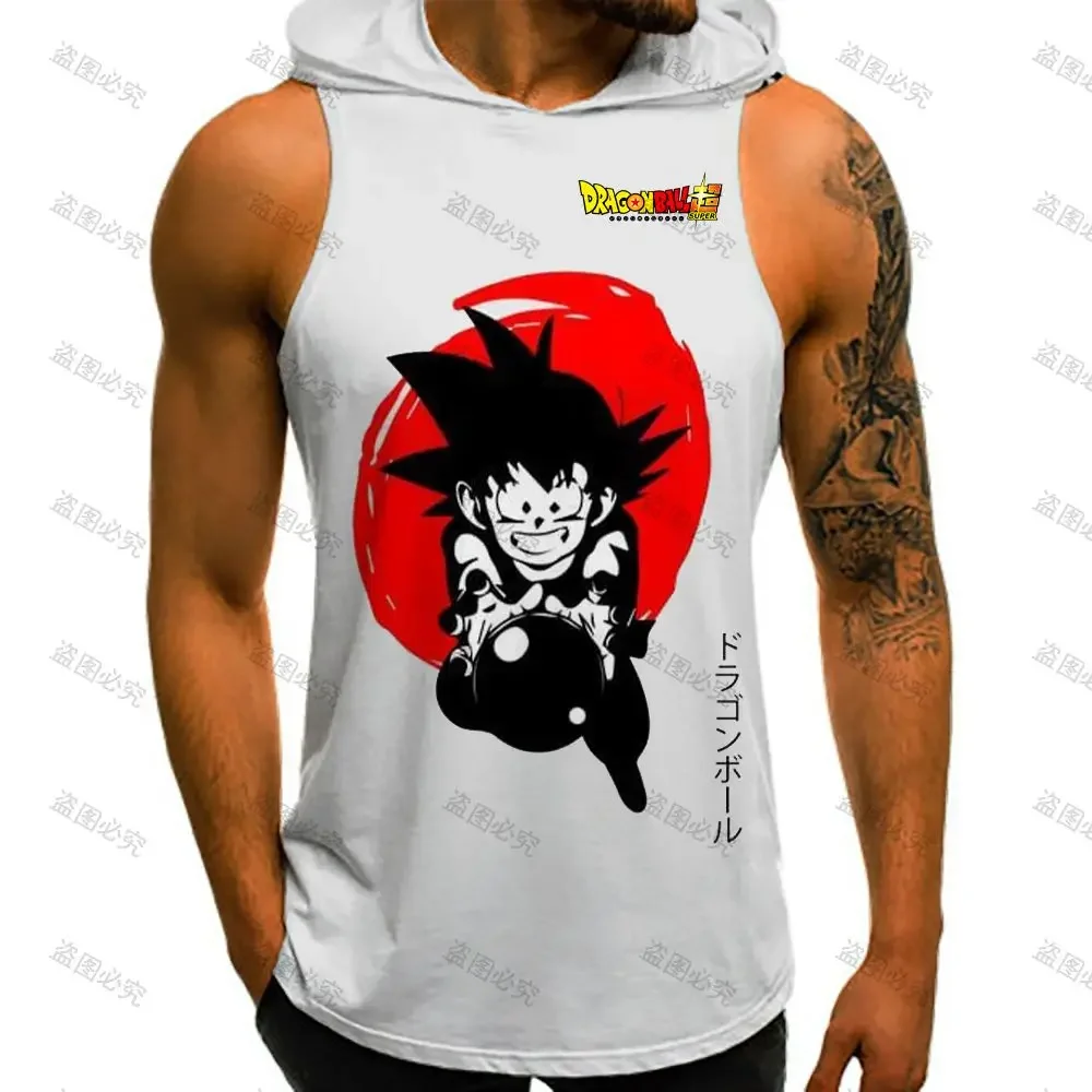 Men's Clothes Dragon Ball Z Trend Hooded T-shirt High Street Goku Bodybuilding Super Saiyan Harajuku Style Fitness Clothing Men