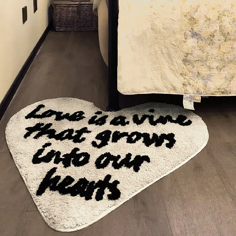 Black, White And Brown Tufting Rug Aesthetic Bedroom Anti-Slip Rug Fluffy Love Carpet  Funny  Bathroom Mat House Warm Decor