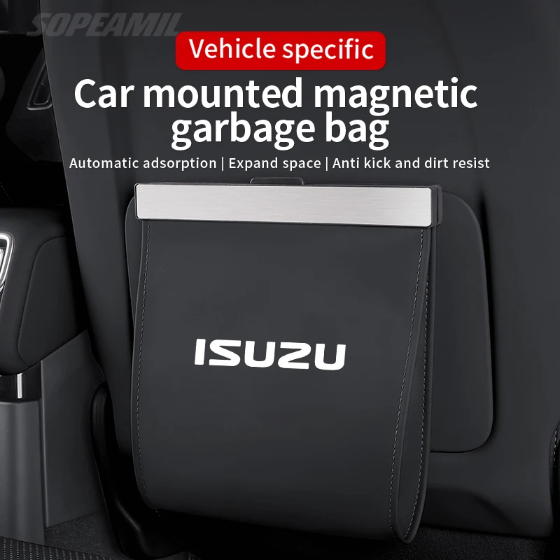 Car Garbage Bag For ISUZU D-MAX RE-MAX V-CROSS Mu-X TAGA T17 T28 T30 Led Light Magnetic Adsorption Seat Back Hanging Trash can