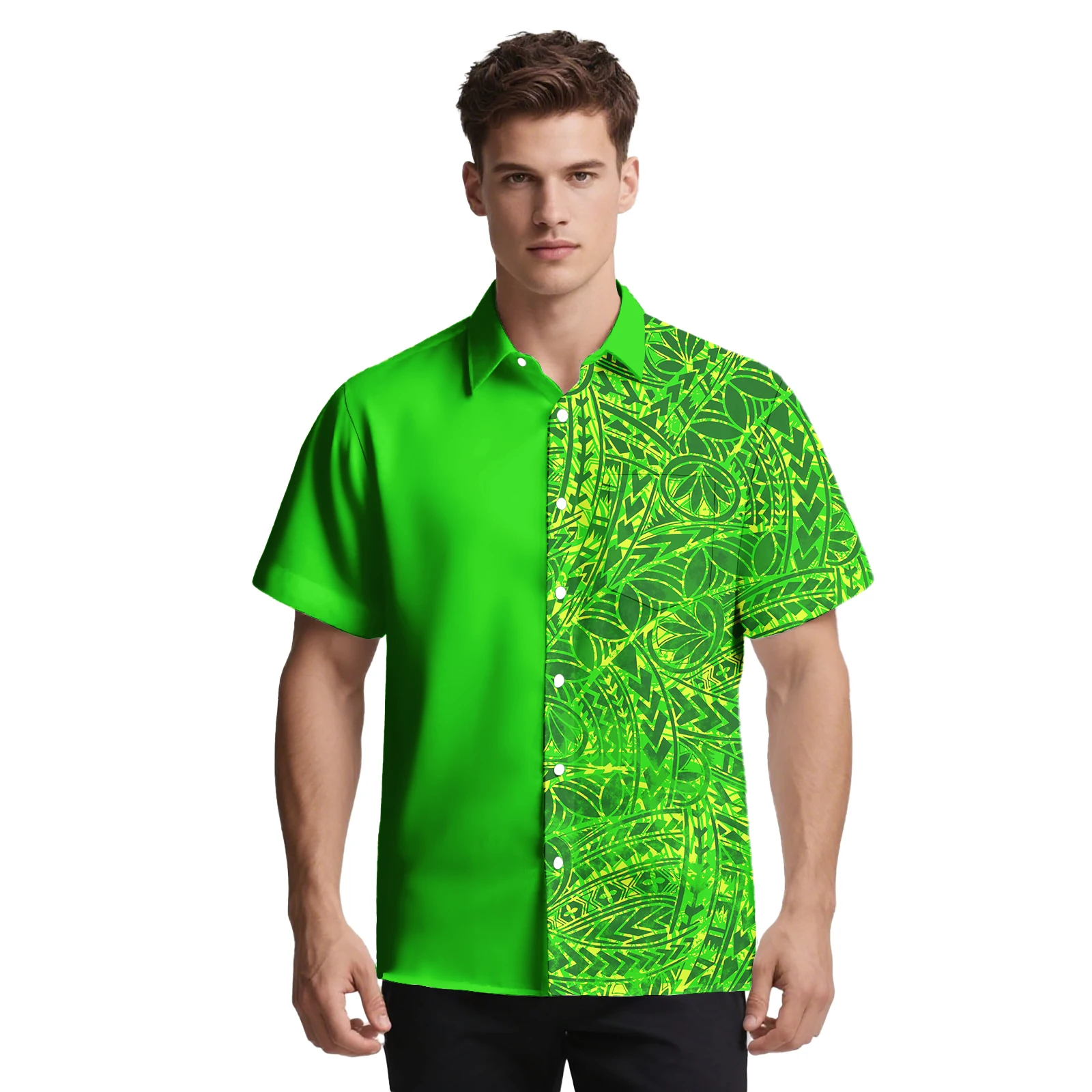 هاواي مخصص الأزهار طباعة الملابس ساموا تصميم المعتاد الرجال تي شيرت البولينيزية العصرية الحياة عادية الرجال قصيرة الأكمام ألوها قميص #4