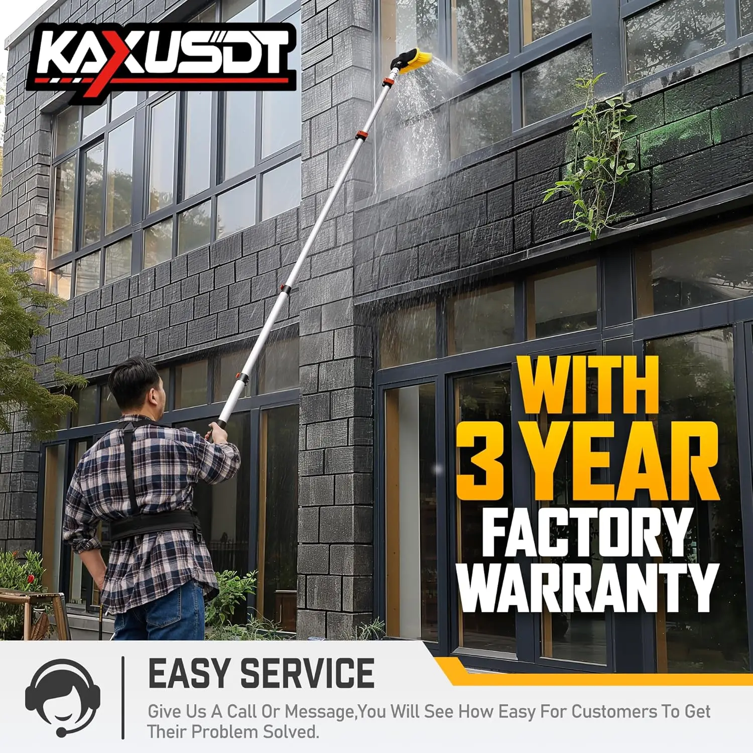 عصا غسالة الضغط المتداخلة بطول 24 قدمًا، 4000 رطل لكل بوصة مربعة، 7 فوهات، مجموعة تنظيف المزراب، ترقية مع حزام و3 أطراف