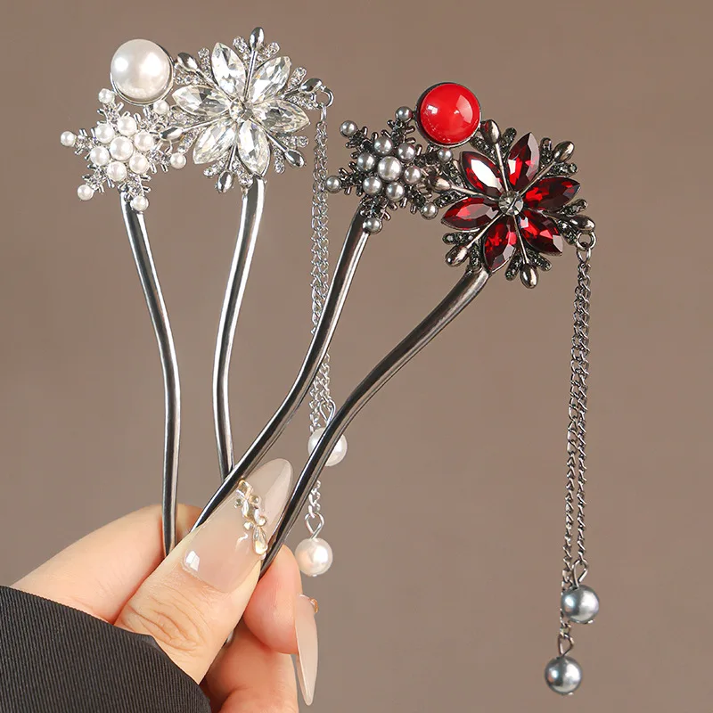 

New Minimalist Modern U-shaped Elegant Tassel Snowflake Hairpin Hanfu Headwear for Women