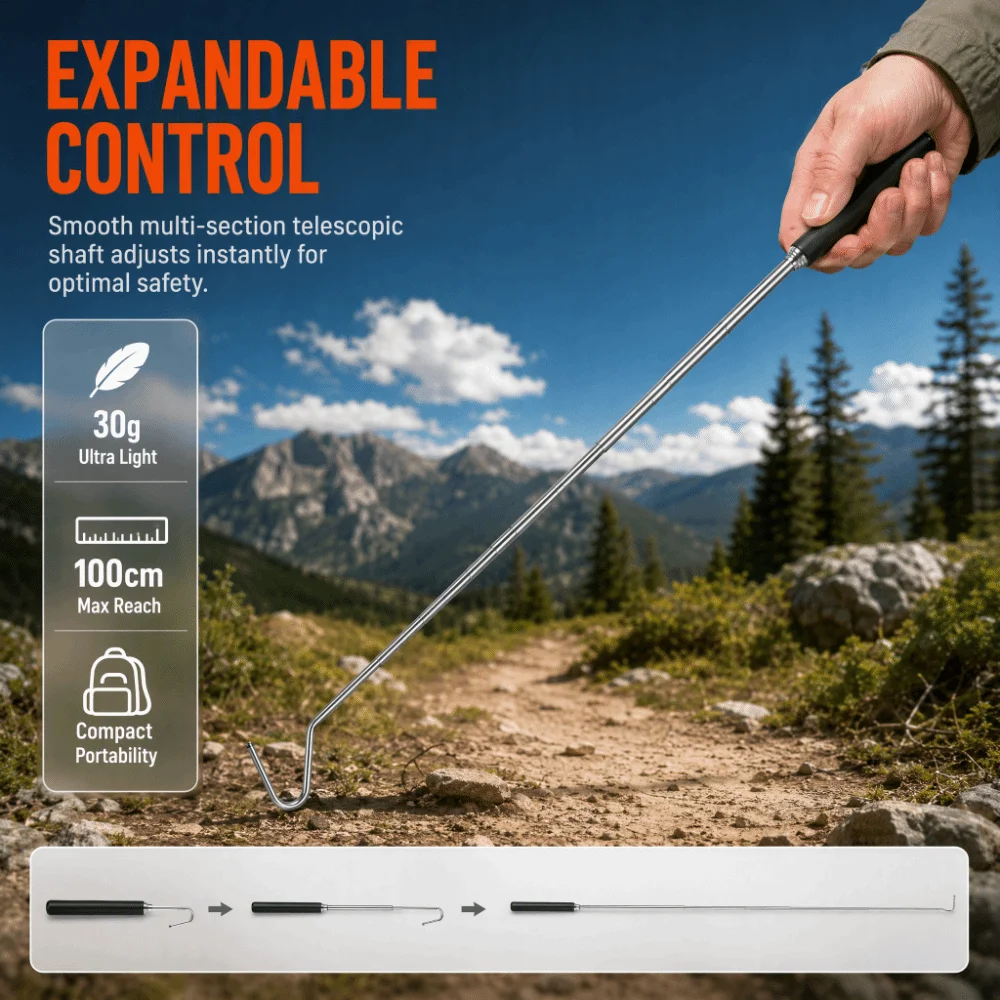 Stainless Steel Reptile Catcher Anti-Slip Handle Ergonomic Handle Extensible Catcher Telescopic Design Animal Capture Tool