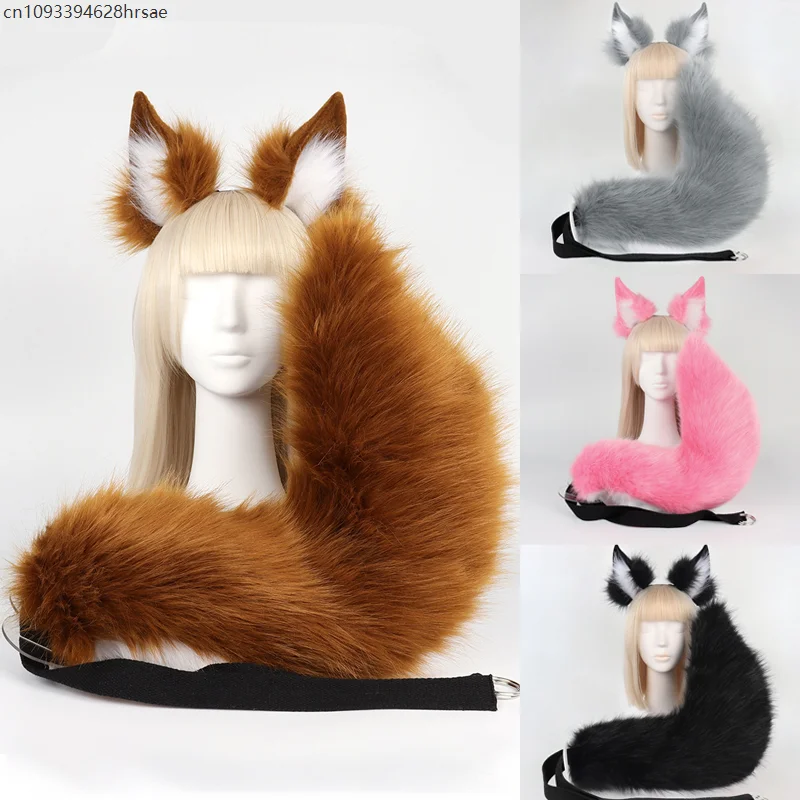 Furry Simulation Cute Plush Beast Tail Animal Ear Comic Show Dress Up Fox Ears Headband Fox Cosplay Costume Accessory