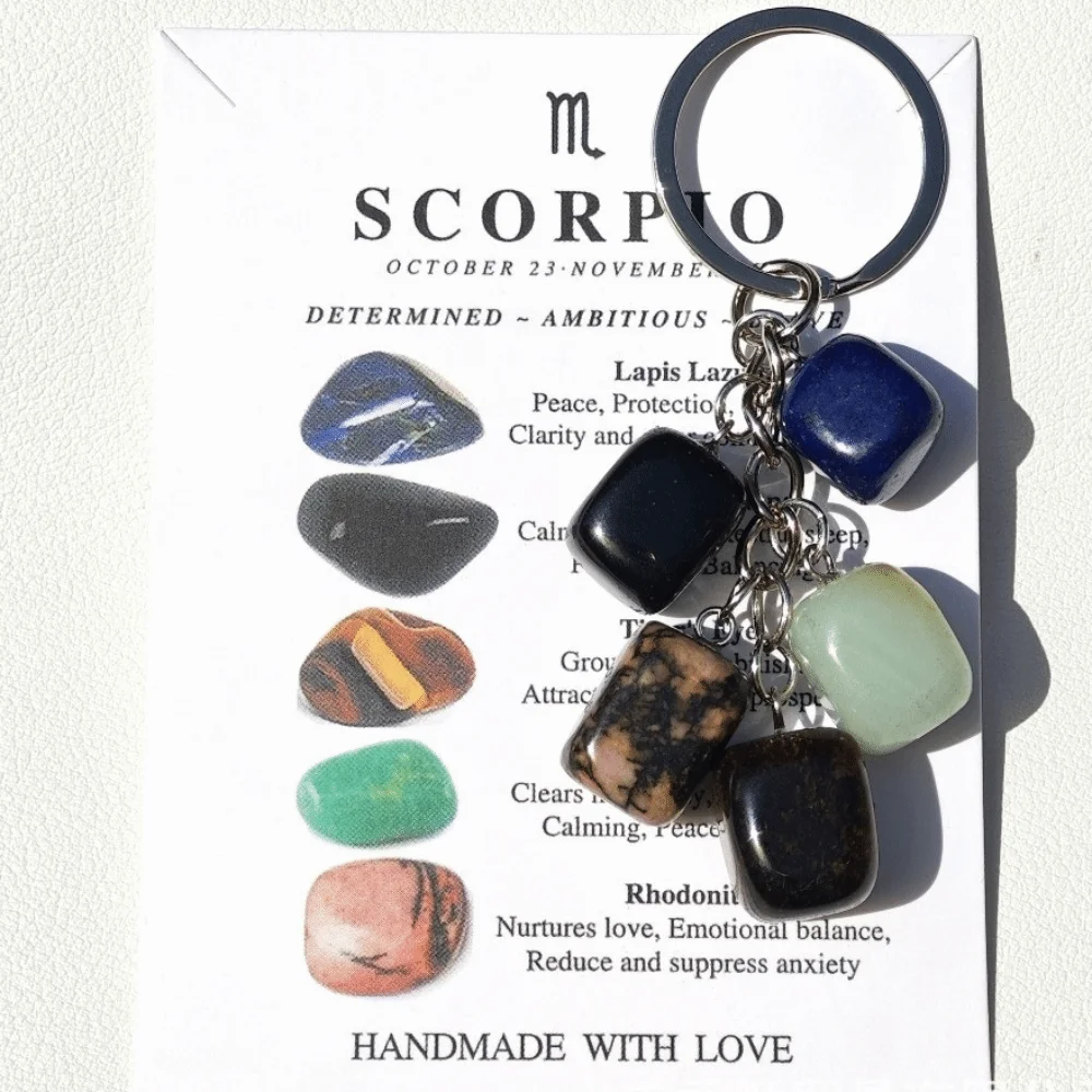 Trendy Stone 12 Constellation Keychain Zodiac Alloy Birthstone Key Pendant Polished Multicolor Astrology Keyring Car Key