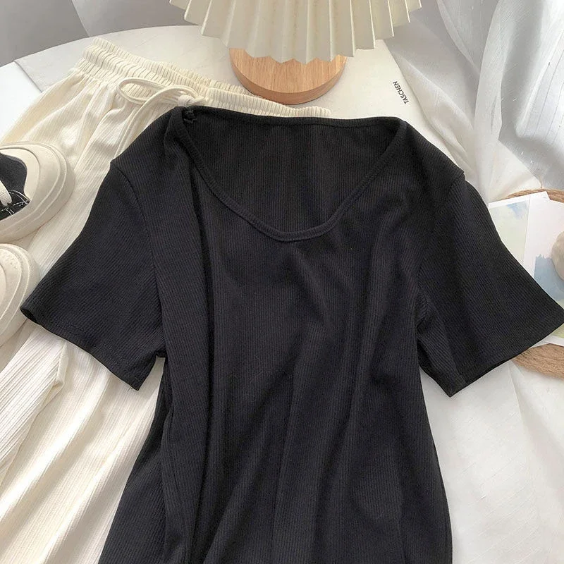 

Solid Sleep Tops Women Simple Basic Slender Trendy Teenagers Short Sleeve All-match Cozy Nightwear Ulzzang Females Lounge Casual