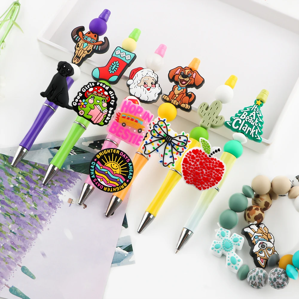 ジュエリー作り用の漫画シリコンビーズ,ビーズ付きペン,おしゃぶりチェーン用ビーズ,DIYアクセサリー,5個,10個