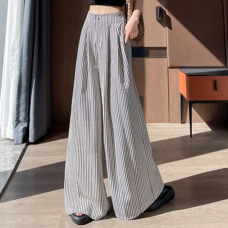 

Striped Wide-leg Pants for Women in Summer Thin New High-waist Loose Straight-leg Casual Floor Trousers