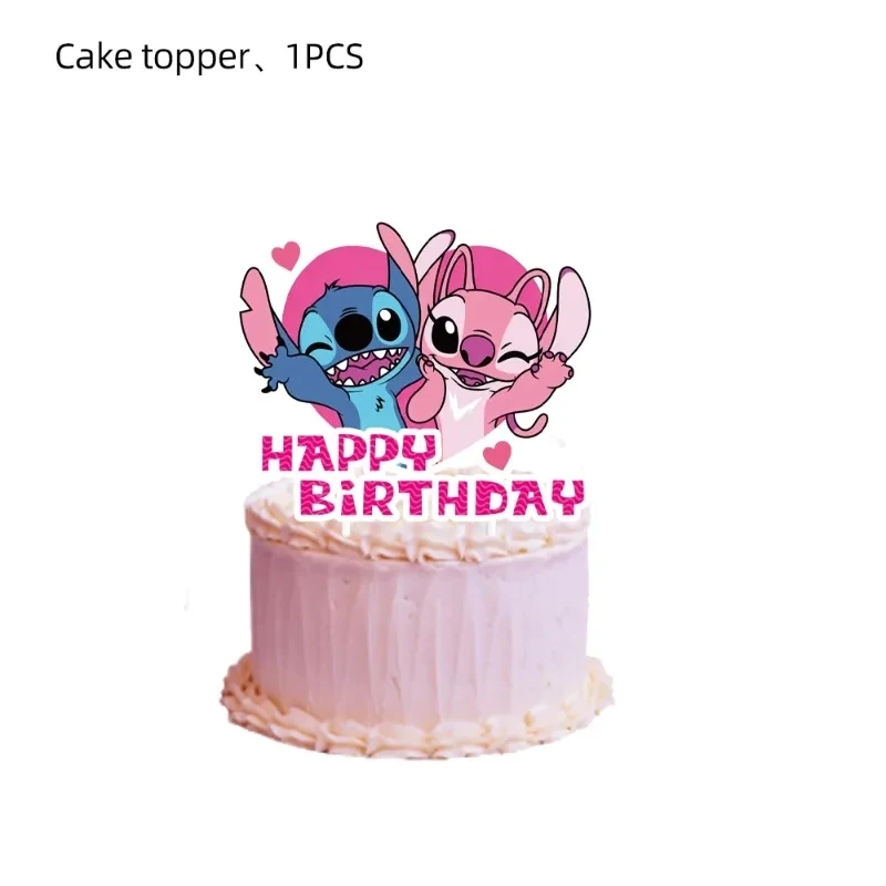 Disney Pink Interstellar Stitch Engel Geburtstags feier Dekoration Ballon Kuchen Flagge Besteck Teller Party liefert