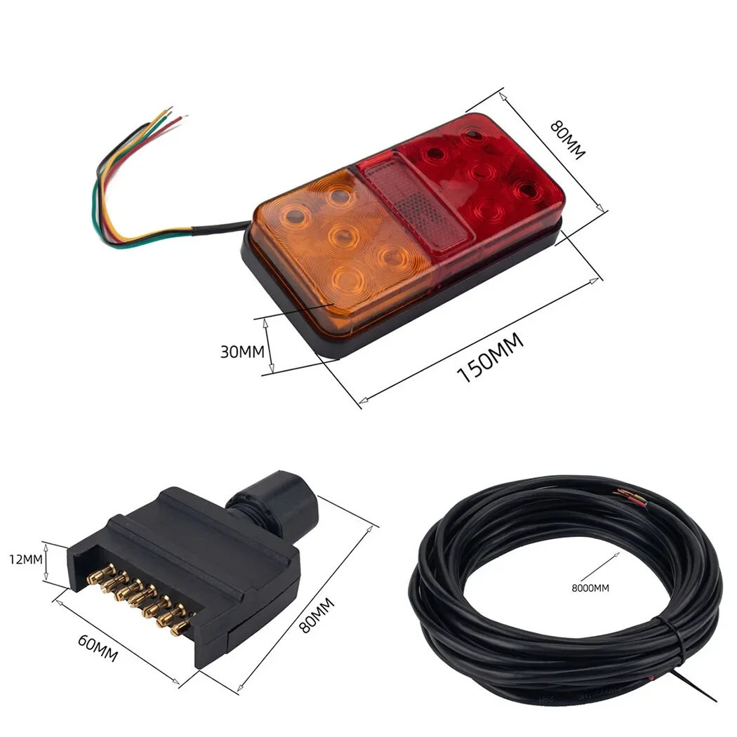 LED Trailer Tail Light Kit Pair 8m 5 Core Wire 7 Pin Flat Plug Caravan Ute Waterproof Rear Lamp Set